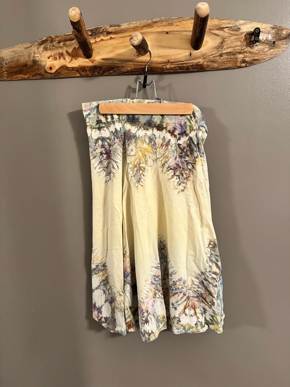 Vintage Light Yellow Tie-Dye Midi Wrap Skirt